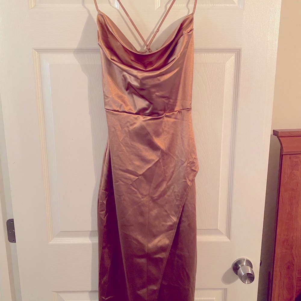 Gold Satin Evening Gown